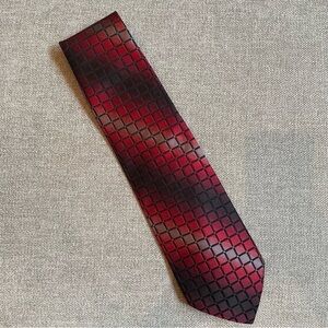 Conte di Milano Red Grey Black Square Pattern 100% Silk Men’s Geometric Tie